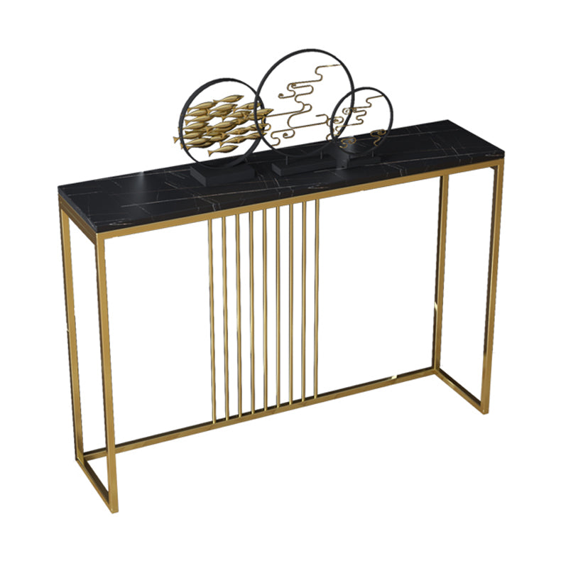 Iron Trestle Base Console Table with Rectangle Stone Top Accent Table