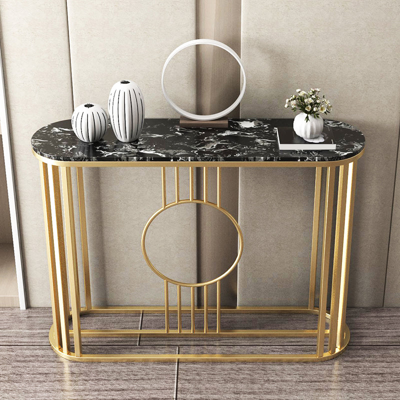 Marble Oval Console Table, 31.5" Gold Metal Base Console Table for Hall