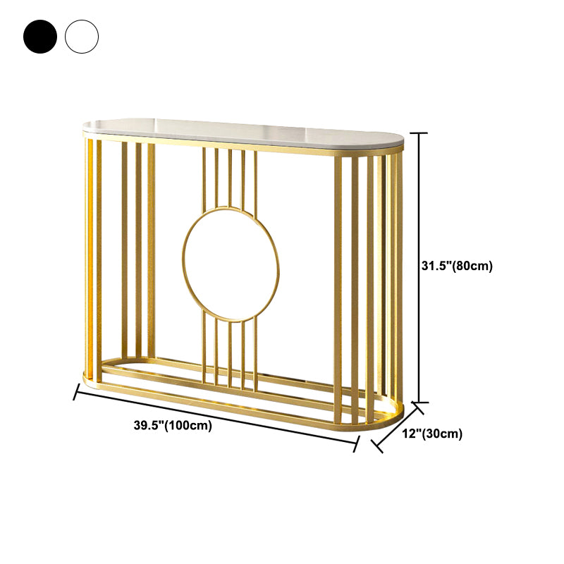 Marble Oval Console Table, 31.5" Gold Metal Base Console Table for Hall