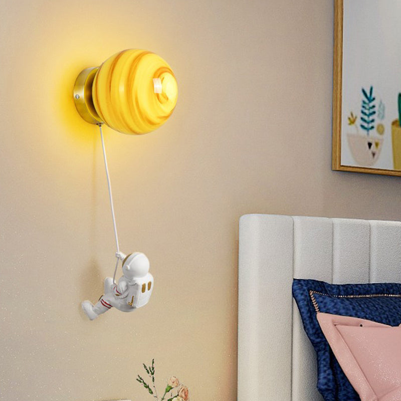 Flush Mount Metal Lighting Children Globe Shaded Wall Light for Bedroom