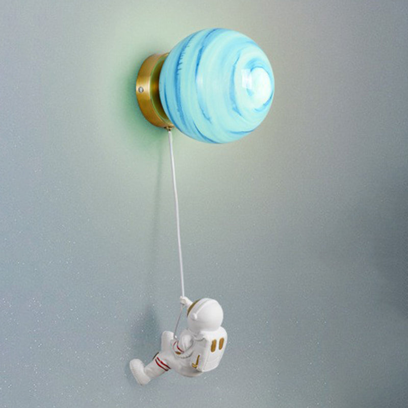 Flush Mount Metal Lighting Children Globe Shaded Wall Light for Bedroom