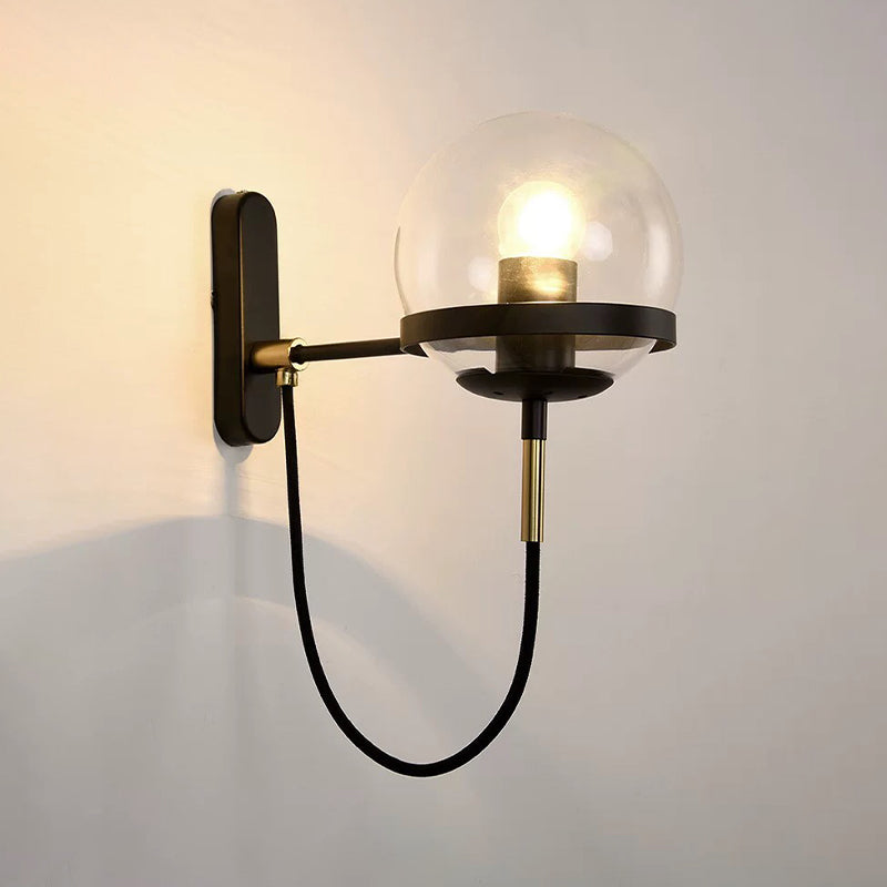 Industrial 1 - Light Wall Light Fixture Iron and Glass Wall Sconce in Black / Gold
