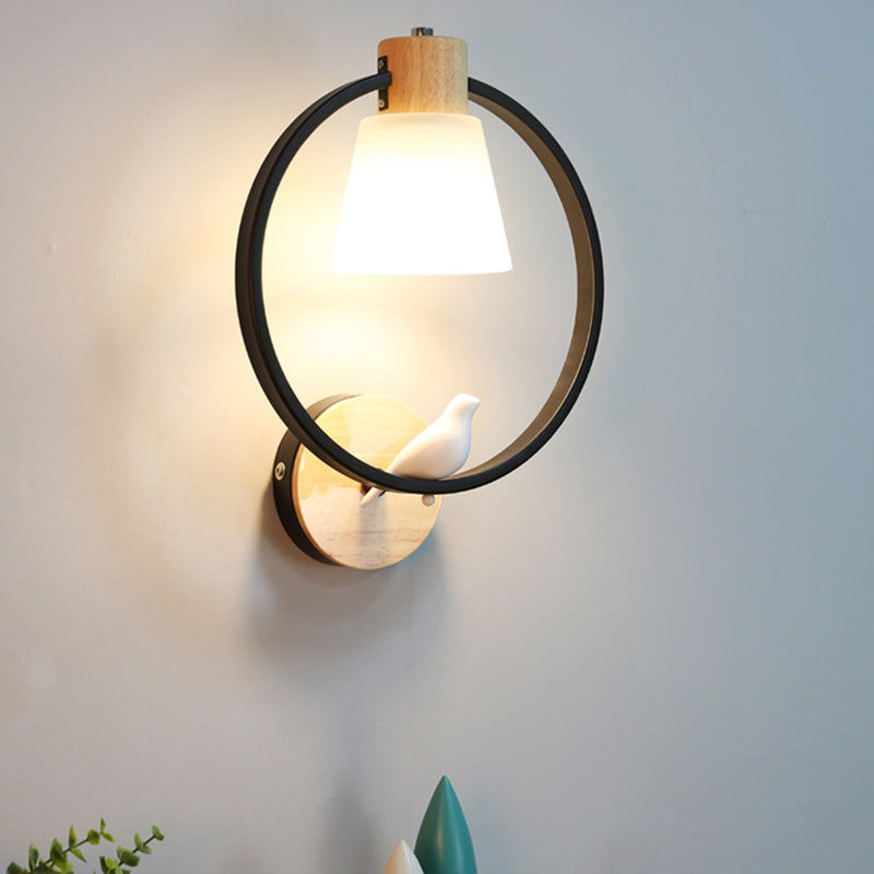 Modern Kids Wall Sconce Geometric Shape Metal Wall Light with Glass Shade for Bedroom