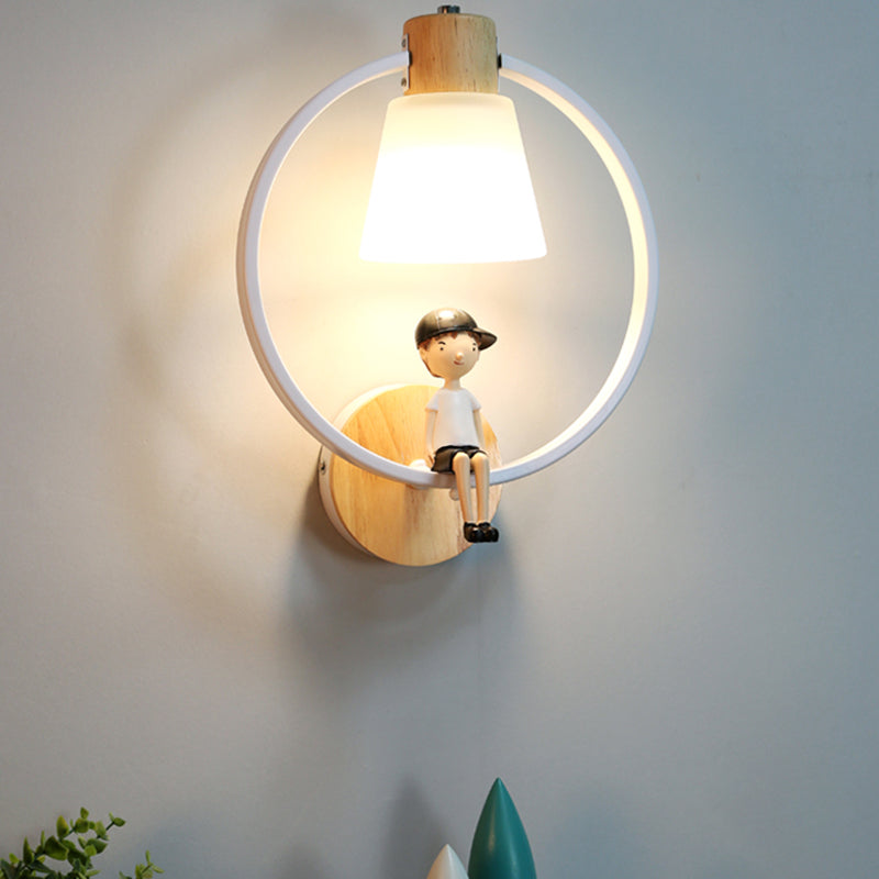 Modern Kids Wall Sconce Geometric Shape Metal Wall Light with Glass Shade for Bedroom