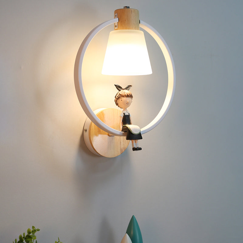 Modern Kids Wall Sconce Geometric Shape Metal Wall Light with Glass Shade for Bedroom