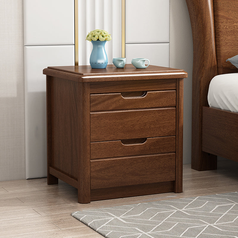 20 Inch H Bed Nightstand Solid Wood 2-Drawer Modern Brown Night Table