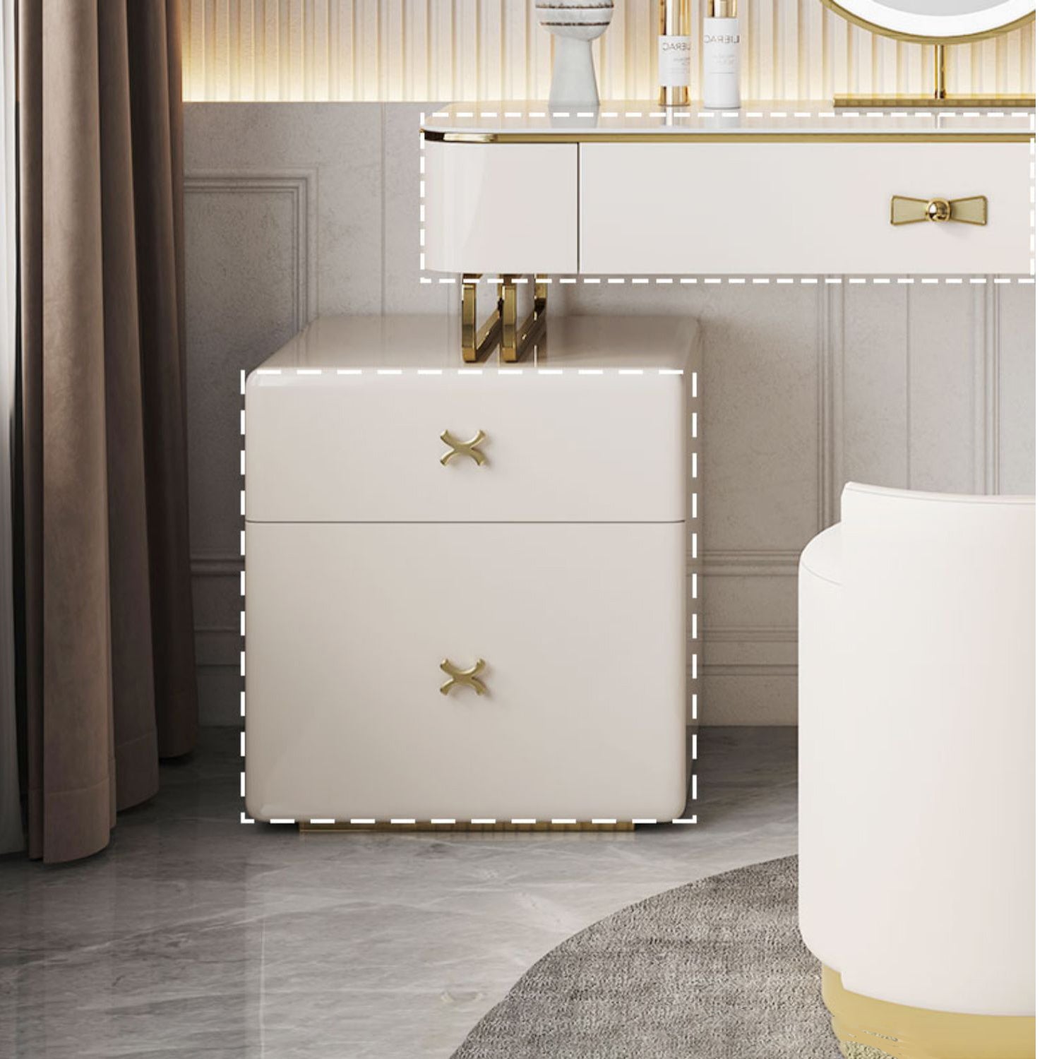 Beige Luxurious Vanity Set with Stool 2/4 Storage Drawers Dressing Table