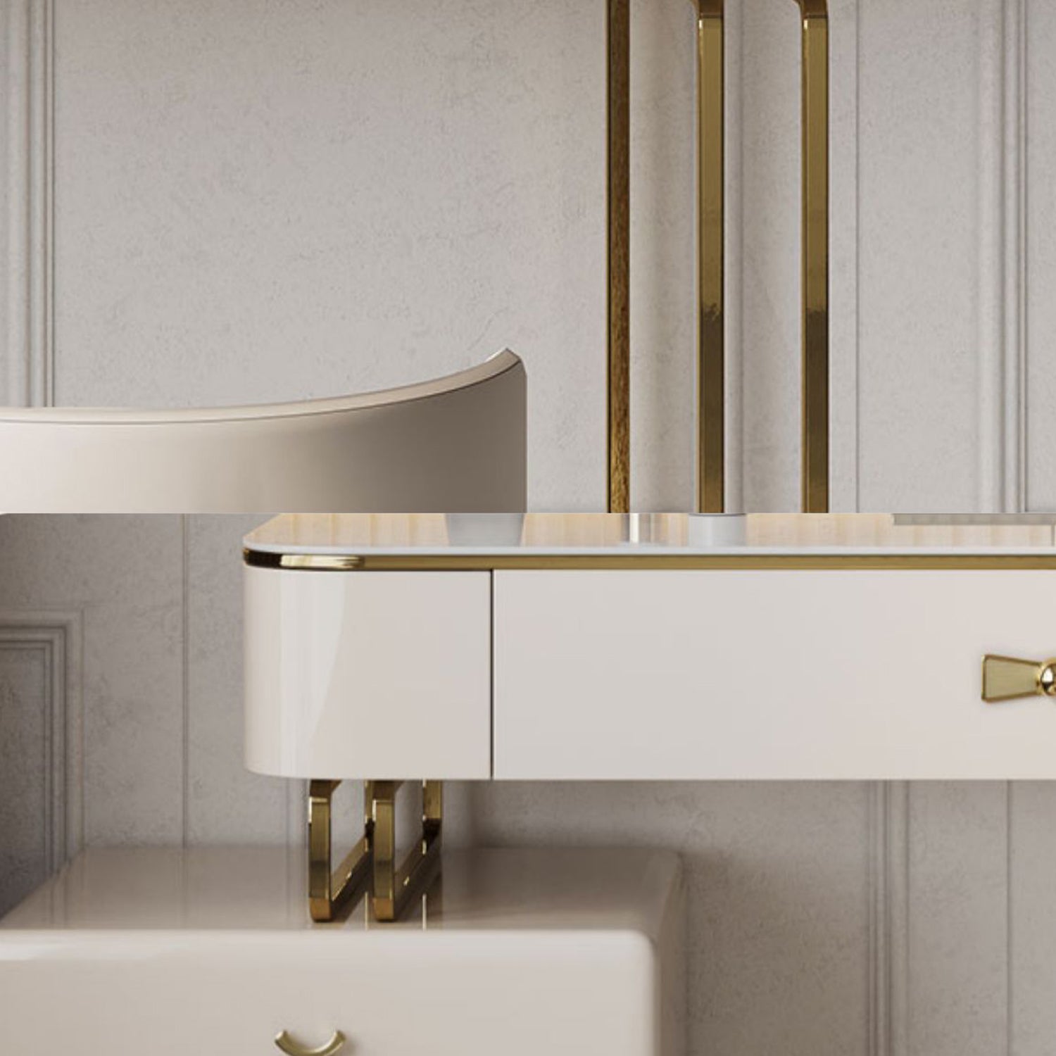 Beige Luxurious Vanity Set with Stool 2/4 Storage Drawers Dressing Table