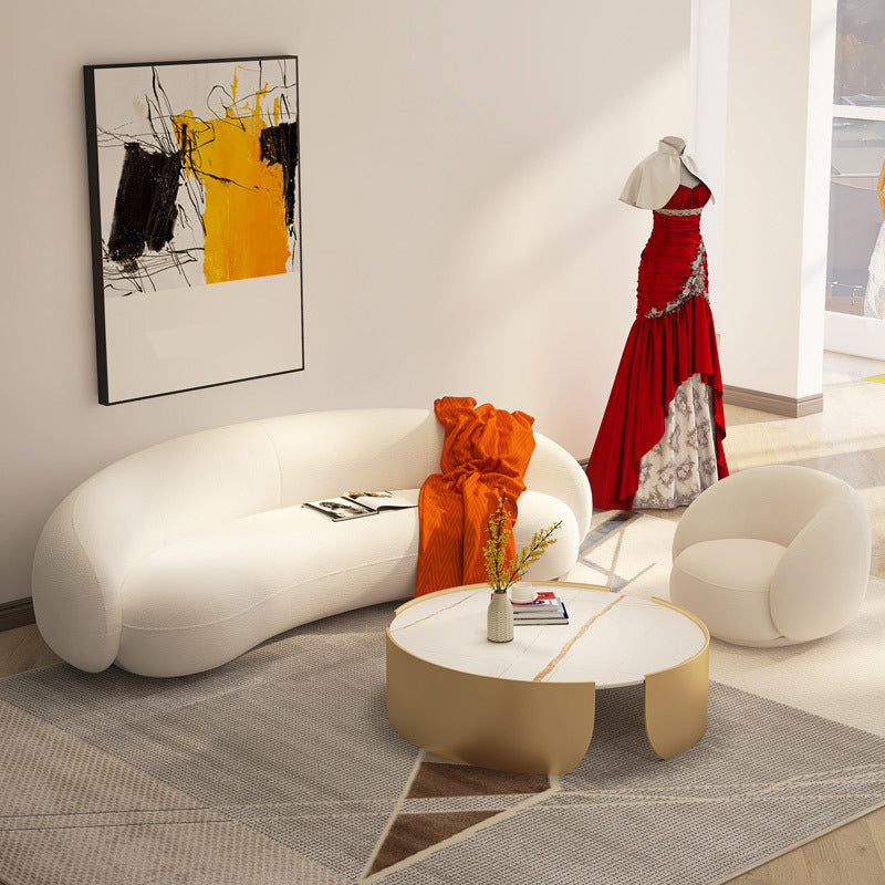 Recessed Arm Curved Sofa Contemporary Moon Shape Sofa for Apartment