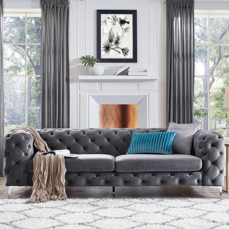34.64" Wide Tuxedo Arm Sofa Velvet Sofa withTufted Split-Back for Living Room