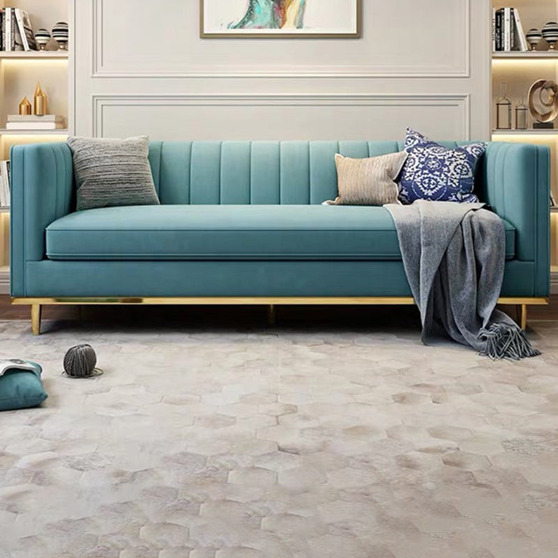 Modern 29.5" H Velvet Tuxedo Arm Sewn Pillow Back Sofa For Living Room