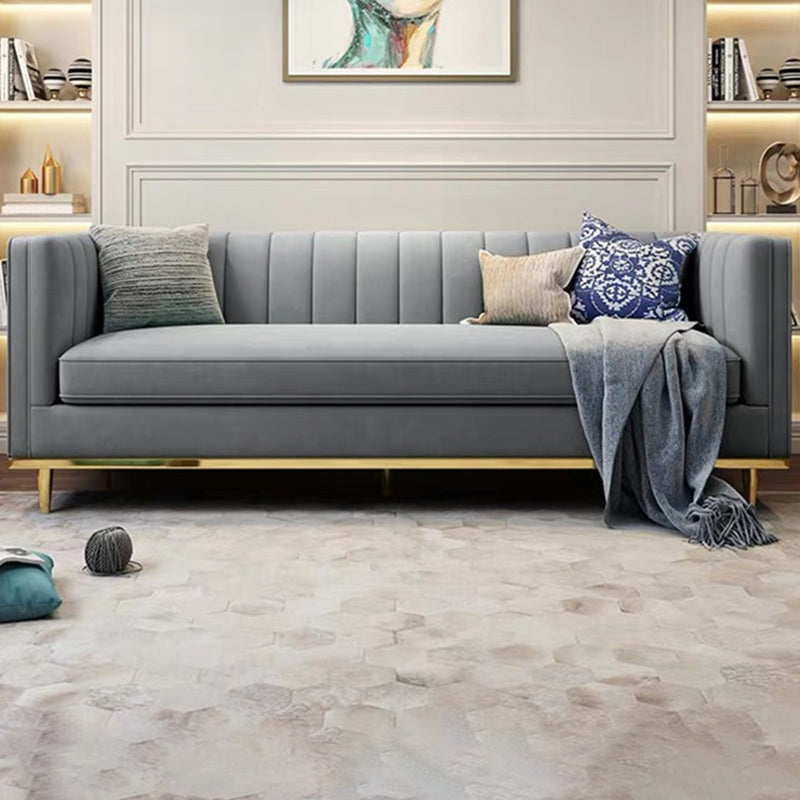 Modern 29.5" H Velvet Tuxedo Arm Sewn Pillow Back Sofa For Living Room