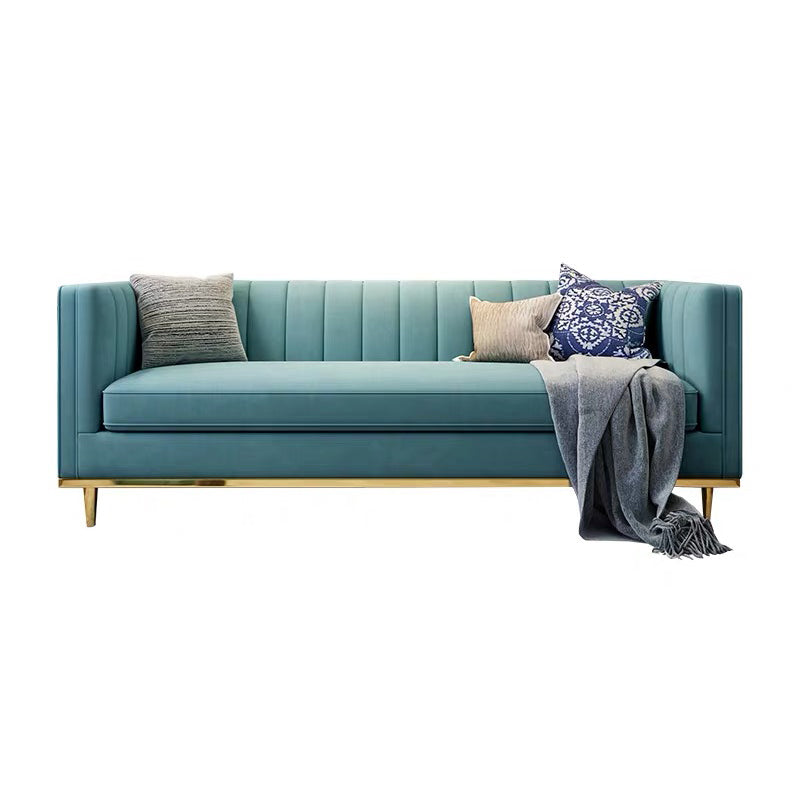 Modern 29.5" H Velvet Tuxedo Arm Sewn Pillow Back Sofa For Living Room