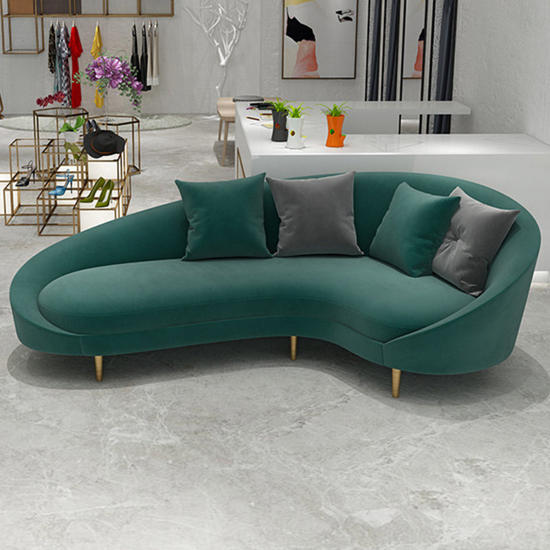 Curved Velvet Sofa Tight Back 33.46 inch High Sloped Arm Sofa