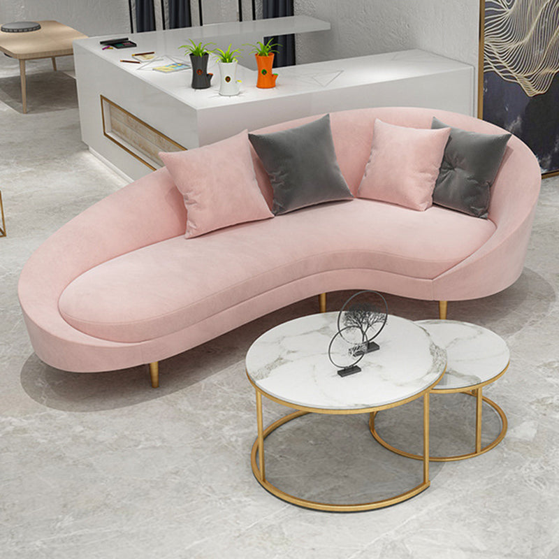 Curved Velvet Sofa Tight Back 33.46 inch High Sloped Arm Sofa