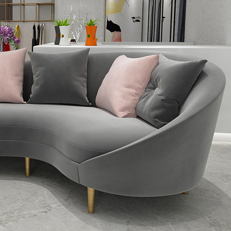 Curved Velvet Sofa Tight Back 33.46 inch High Sloped Arm Sofa