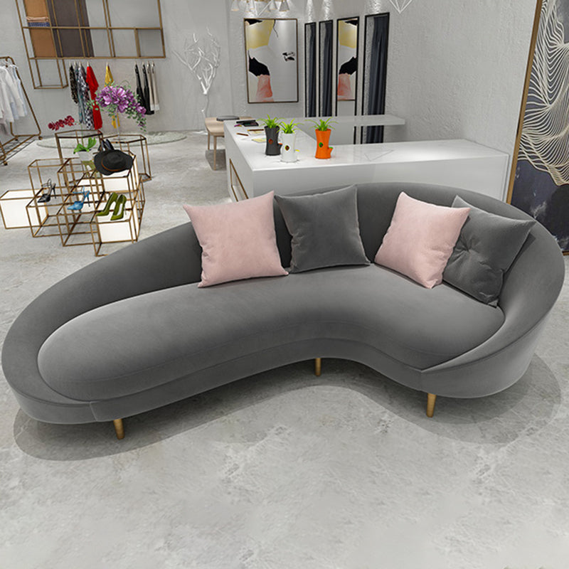 Curved Velvet Sofa Tight Back 33.46 inch High Sloped Arm Sofa