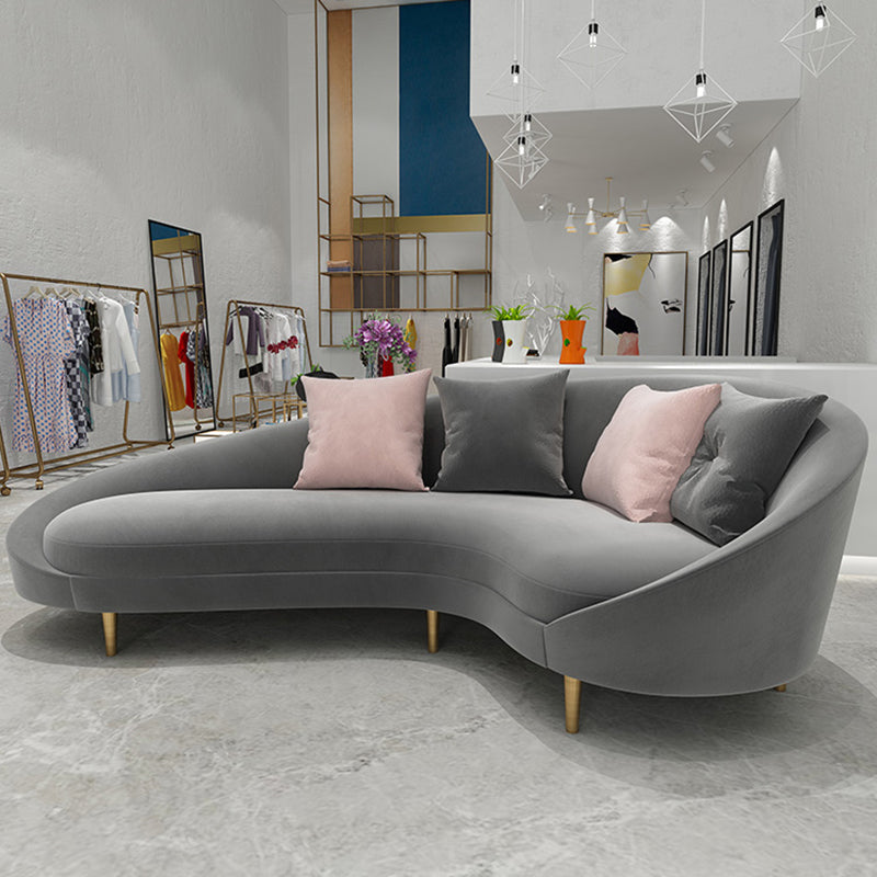 Curved Velvet Sofa Tight Back 33.46 inch High Sloped Arm Sofa