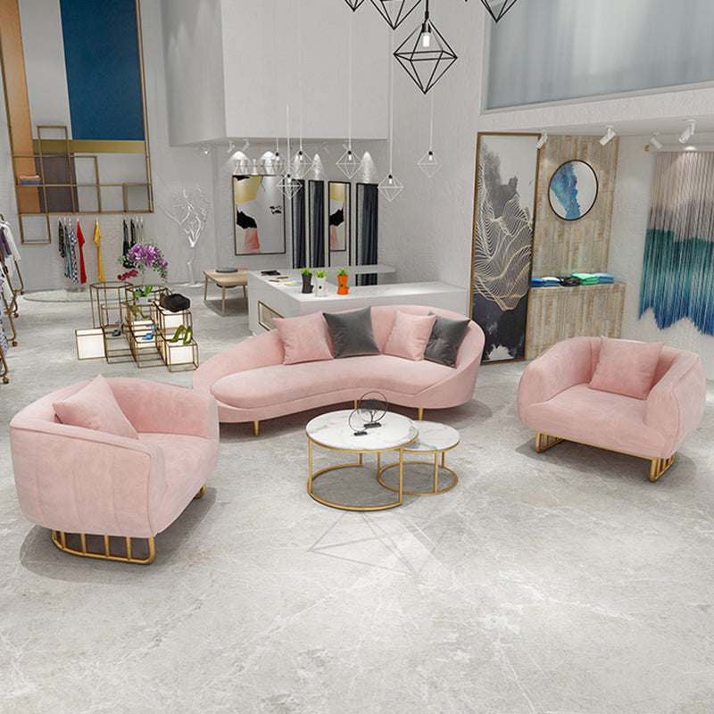 Curved Velvet Sofa Tight Back 33.46 inch High Sloped Arm Sofa