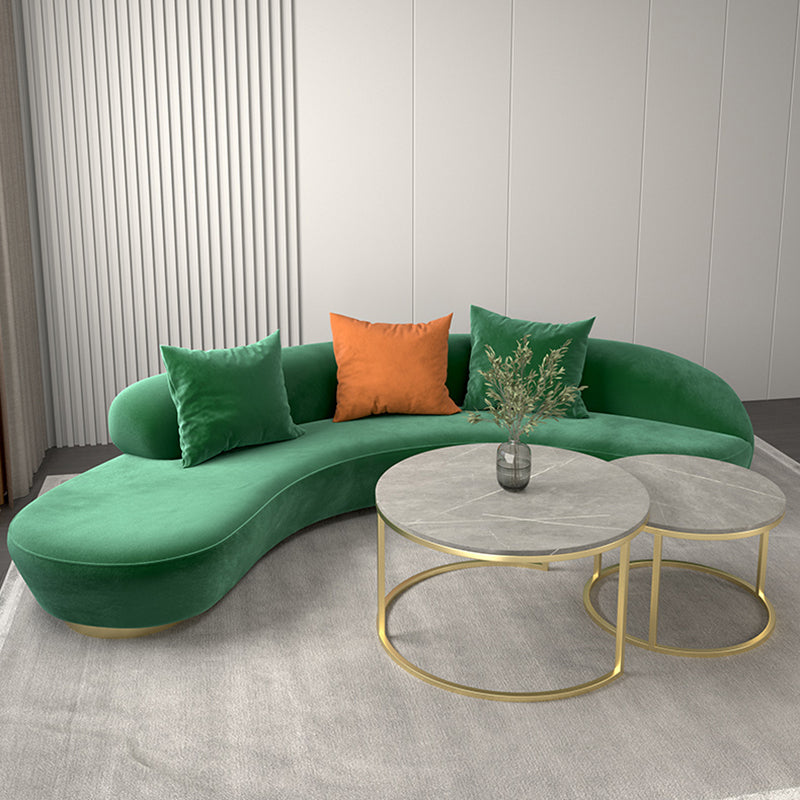 Modern Curved Sofa with Slopped Arm and Golden Base for Living Room