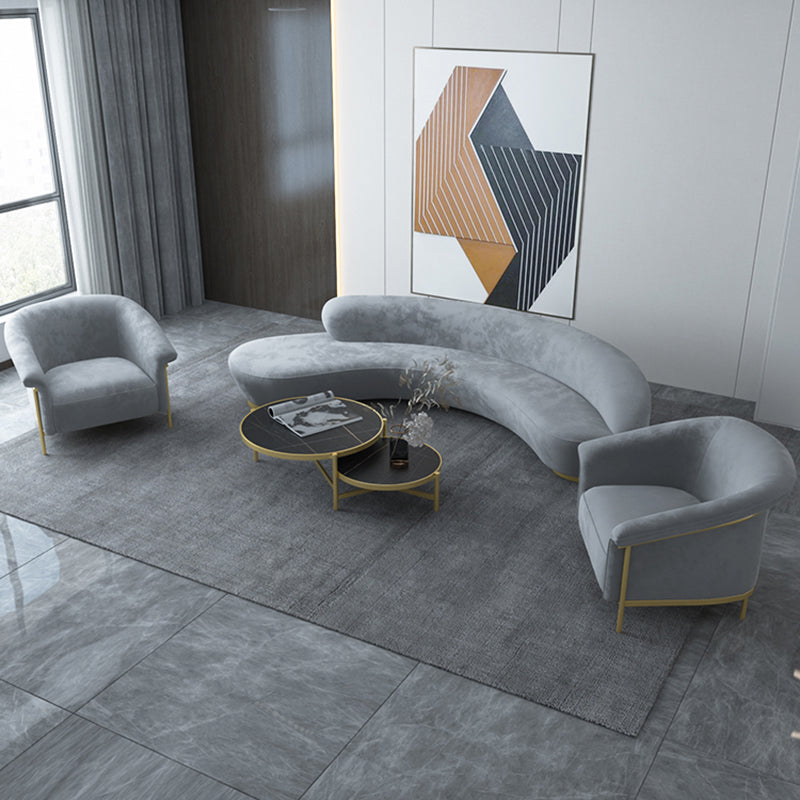 Modern Curved Sofa with Slopped Arm and Golden Base for Living Room