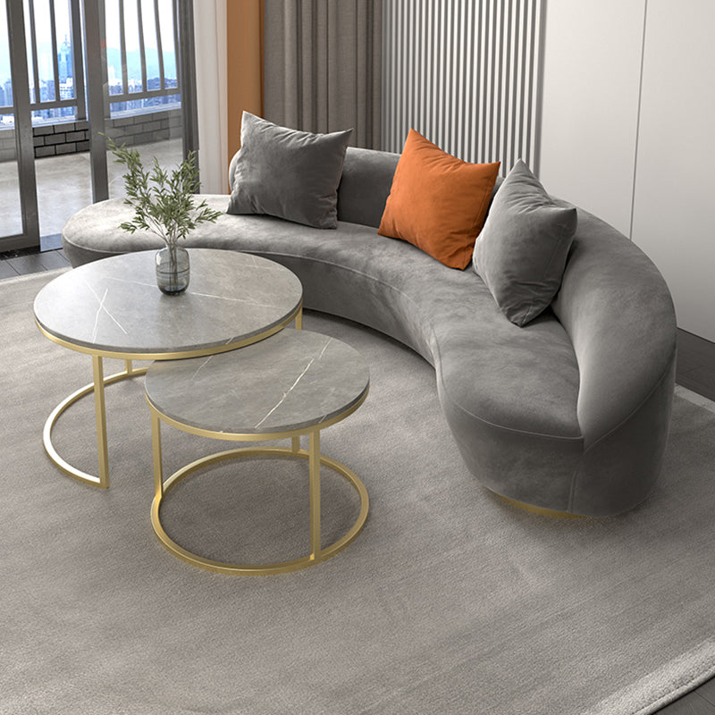 Modern Curved Sofa with Slopped Arm and Golden Base for Living Room