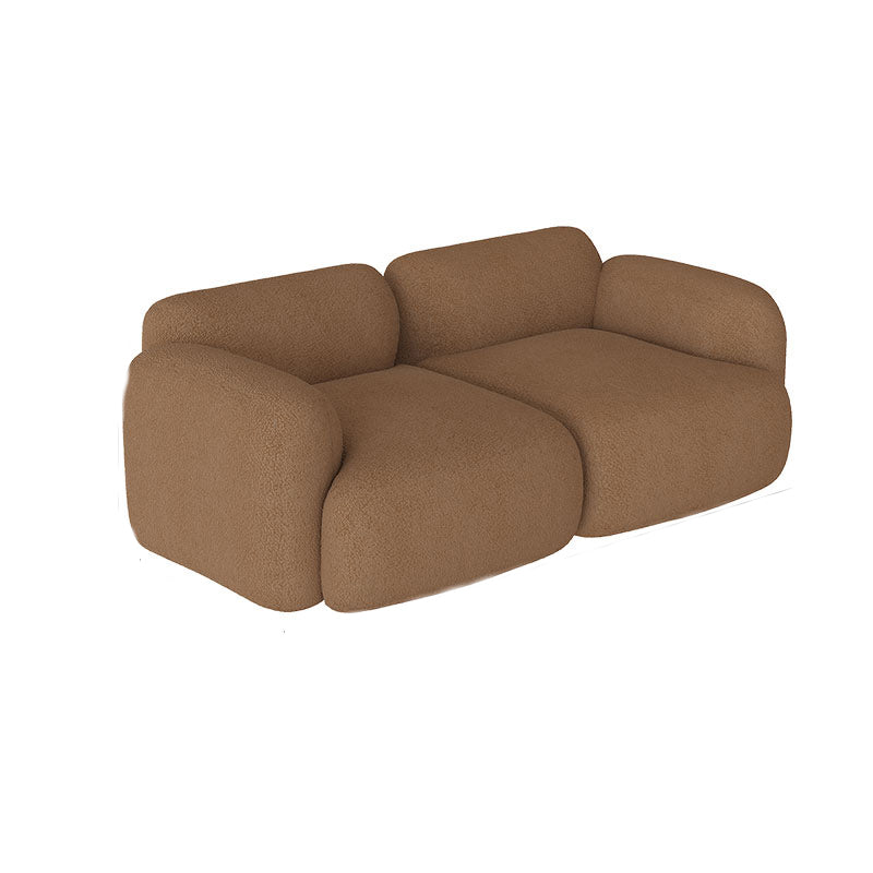 Contemporary 27.5" H White/ Brown Fleece Square Arm Sofa For Living Room