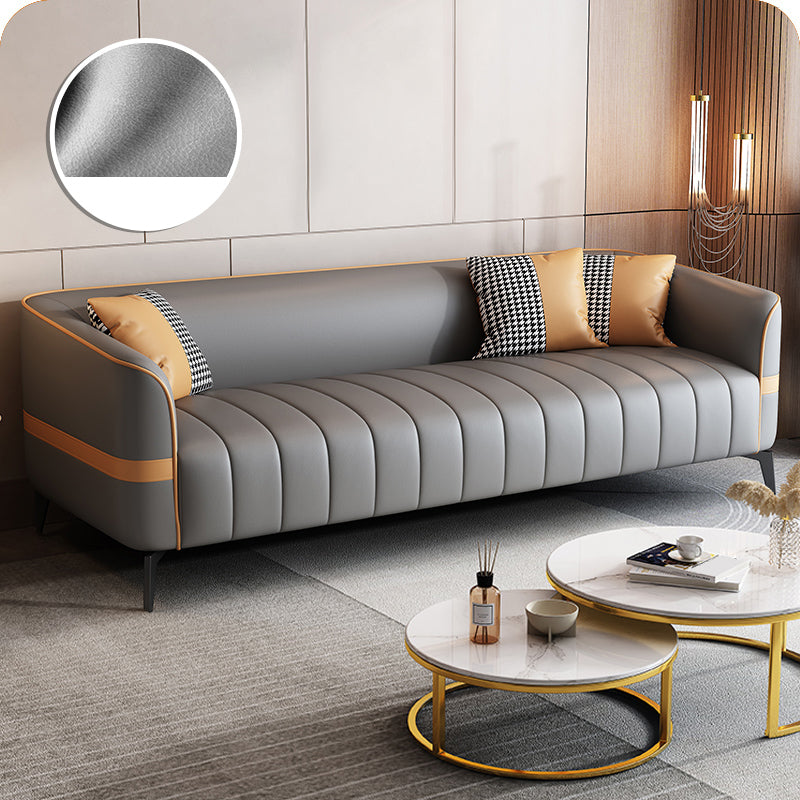 Contemporary 25.6" H Faux Leather Tuxedo Arm Sofa For Living Room