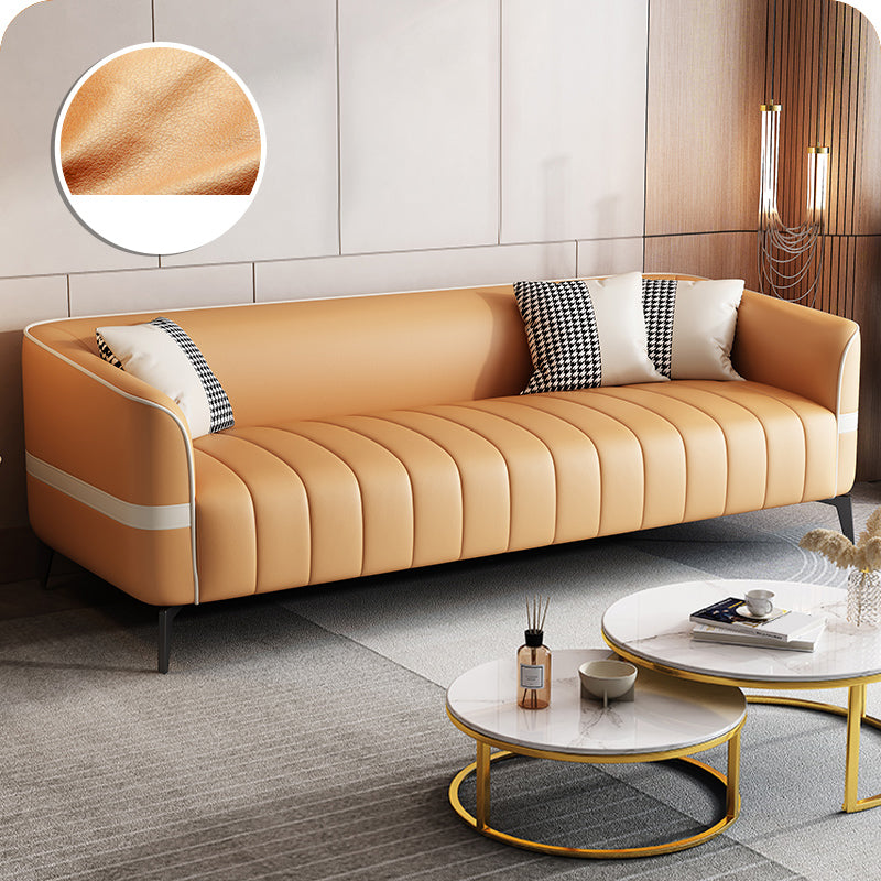 Contemporary 25.6" H Faux Leather Tuxedo Arm Sofa For Living Room