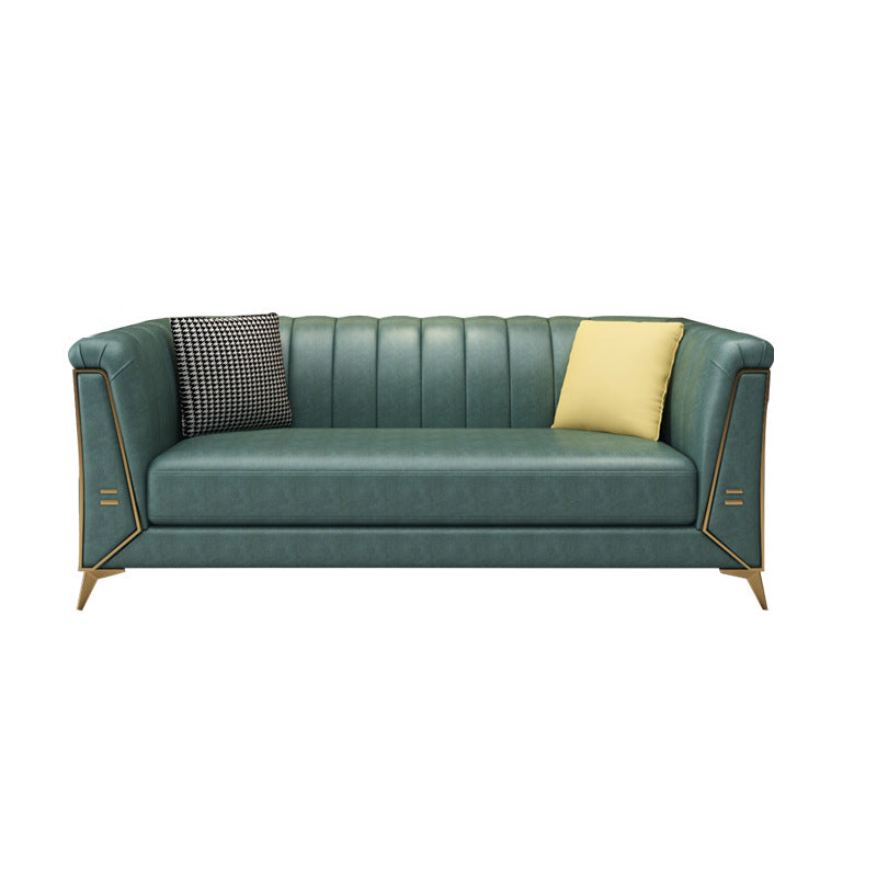 Faux Leather Sofa 28.74" H Tuxedo Arm Sofa with Sewn Pillow Back
