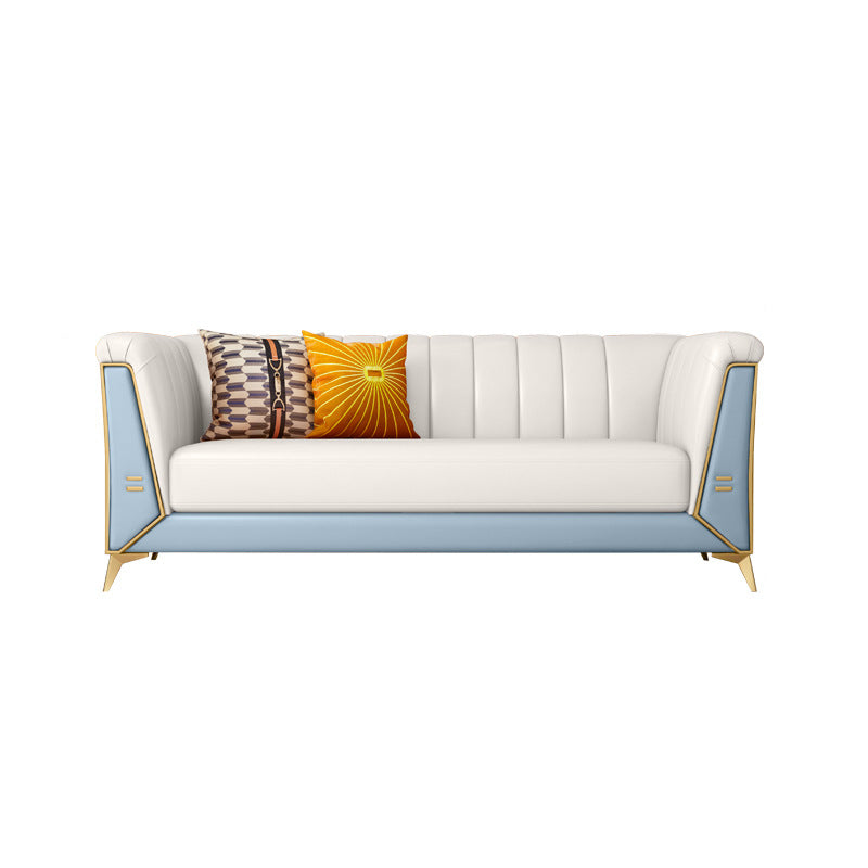 Faux Leather Sofa 28.74" H Tuxedo Arm Sofa with Sewn Pillow Back