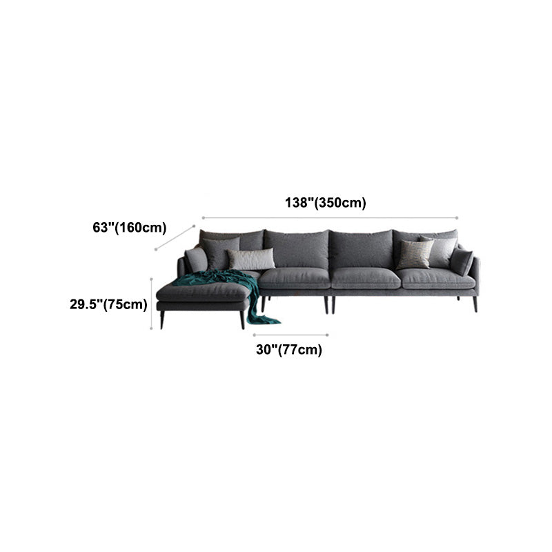 Modern 3/4-seater Fabric Sofa & Chaise Grey Slipcovered Sectional
