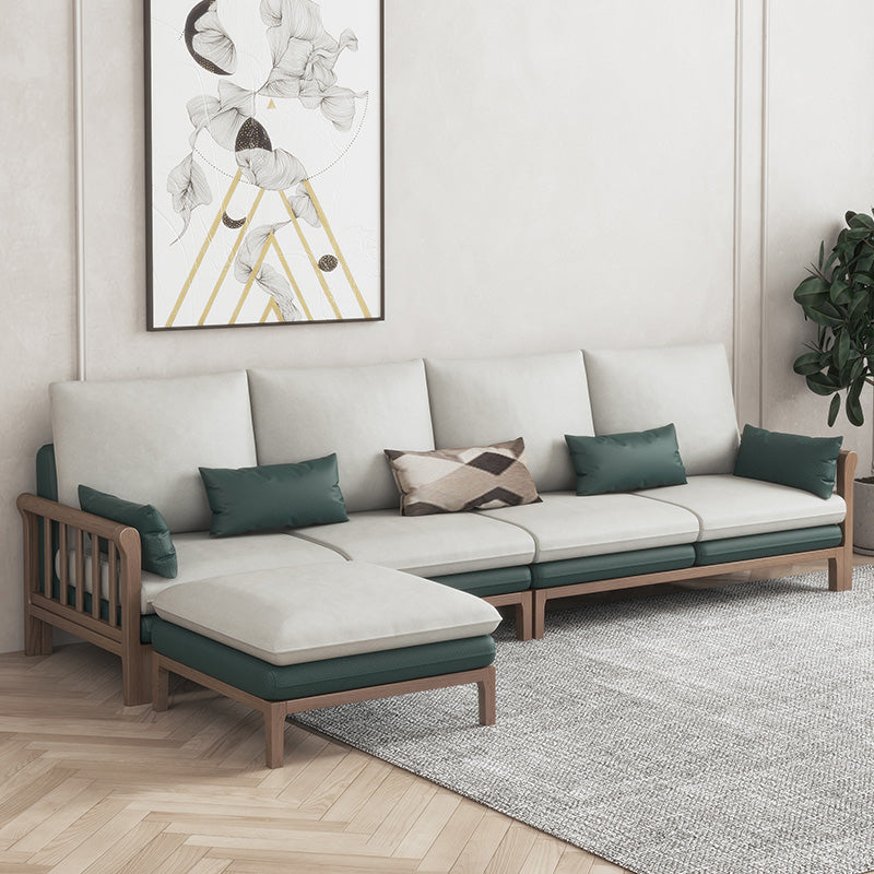 Contemporary Stationary Linen Square Arm Cushion Back Sofa & Chaise