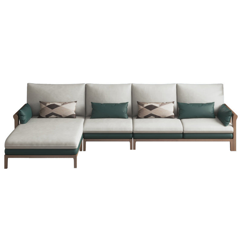 Contemporary Stationary Linen Square Arm Cushion Back Sofa & Chaise