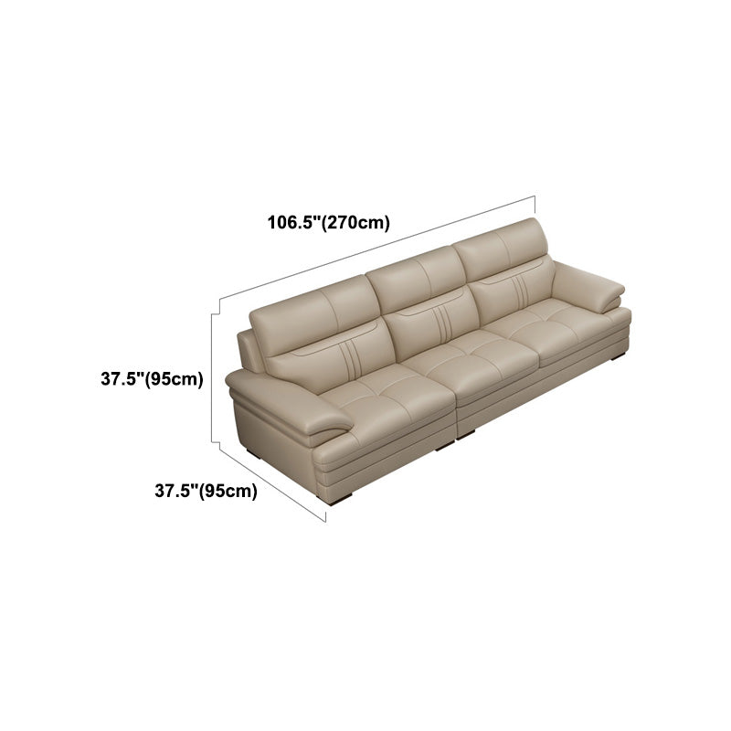 Contemporary Stationary Cream Genuine Leather Recessed Arm Sofa