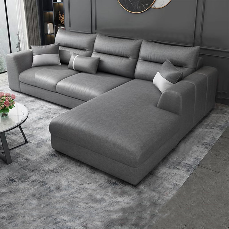 Faux Leather Sectional Stain-Resistant Square Arm Sectional with Pillowed Back Cushions