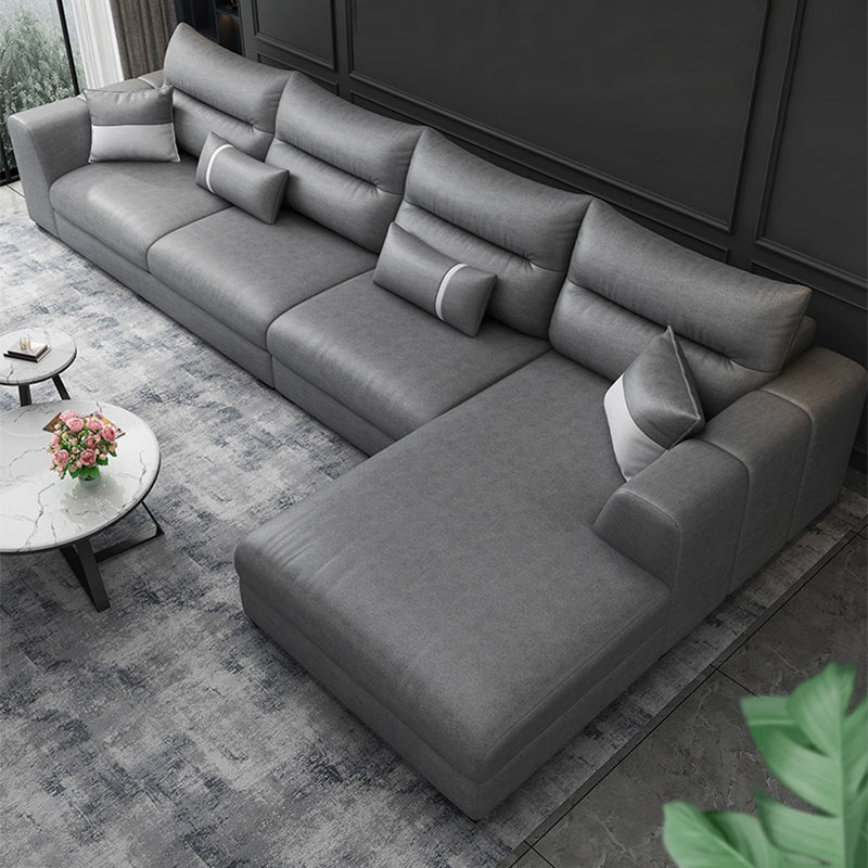 Faux Leather Sectional Stain-Resistant Square Arm Sectional with Pillowed Back Cushions