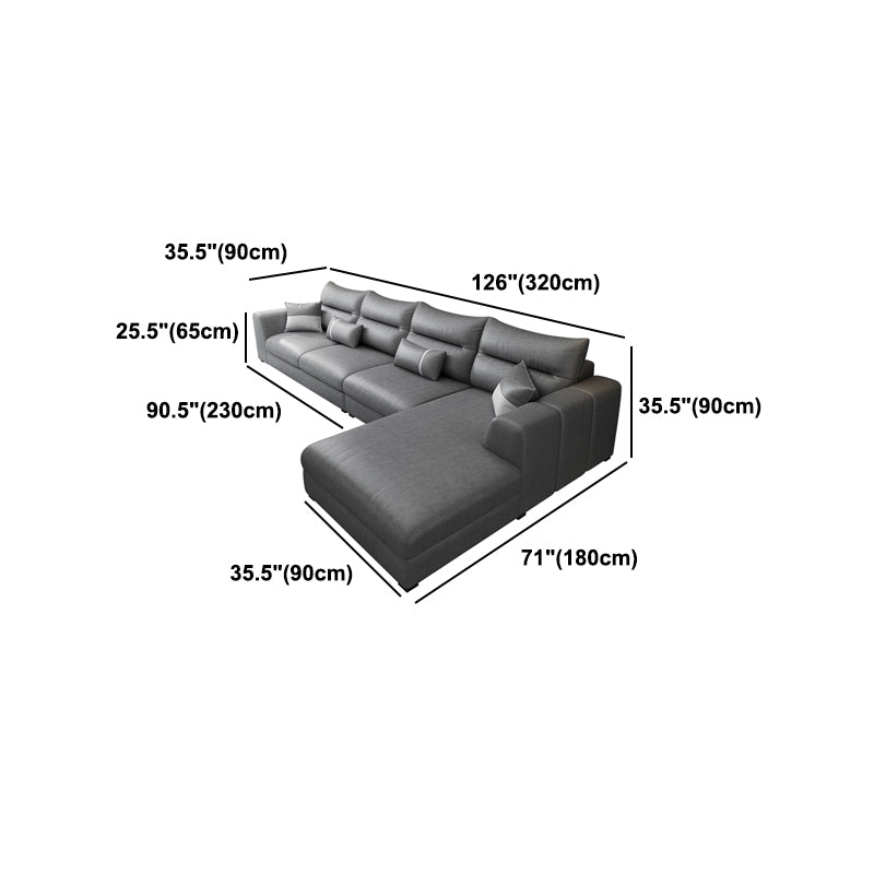 Faux Leather Sectional Stain-Resistant Square Arm Sectional with Pillowed Back Cushions