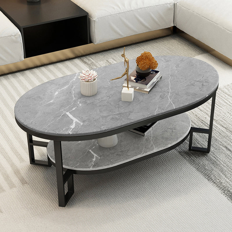 Glam 17.7" H Oval Slate Coffee Table Iron Frame Cocktail Table