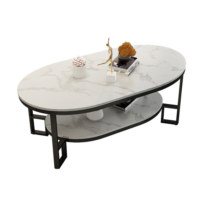 Glam 17.7" H Oval Slate Coffee Table Iron Frame Cocktail Table