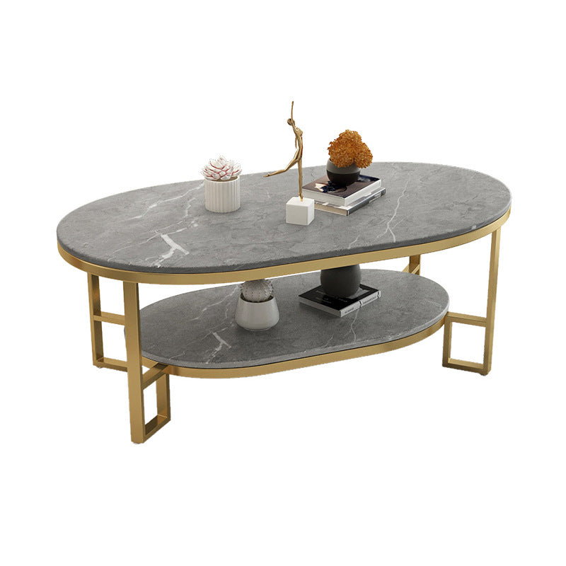 Glam 17.7" H Oval Slate Coffee Table Iron Frame Cocktail Table