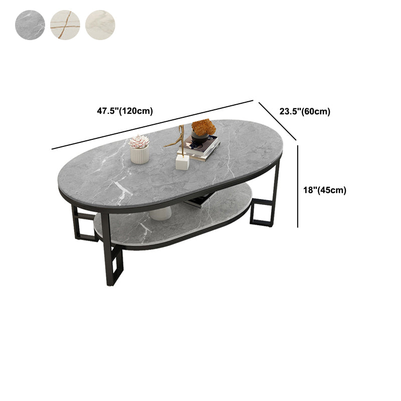 Glam 17.7" H Oval Slate Coffee Table Iron Frame Cocktail Table