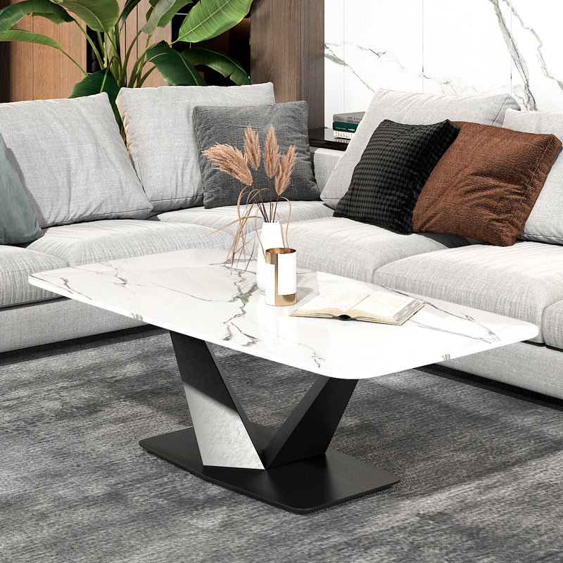 Glam 17.7" H Rectangle Slate Coffee Table Metal Abstract Cocktail Table