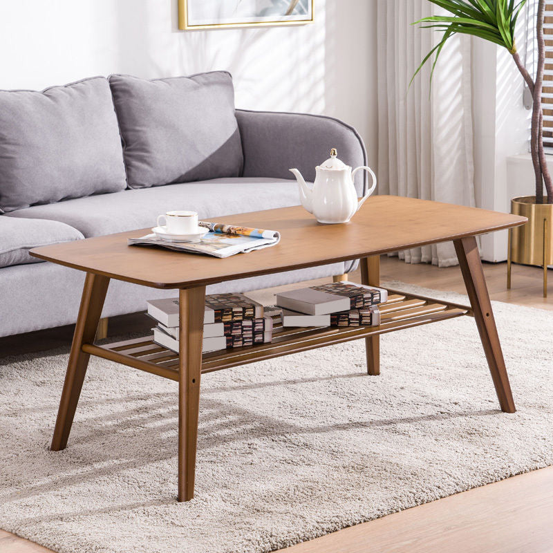 Nordic Style Rectangular Solid Wood Table 4 Legs Base Coffee Table
