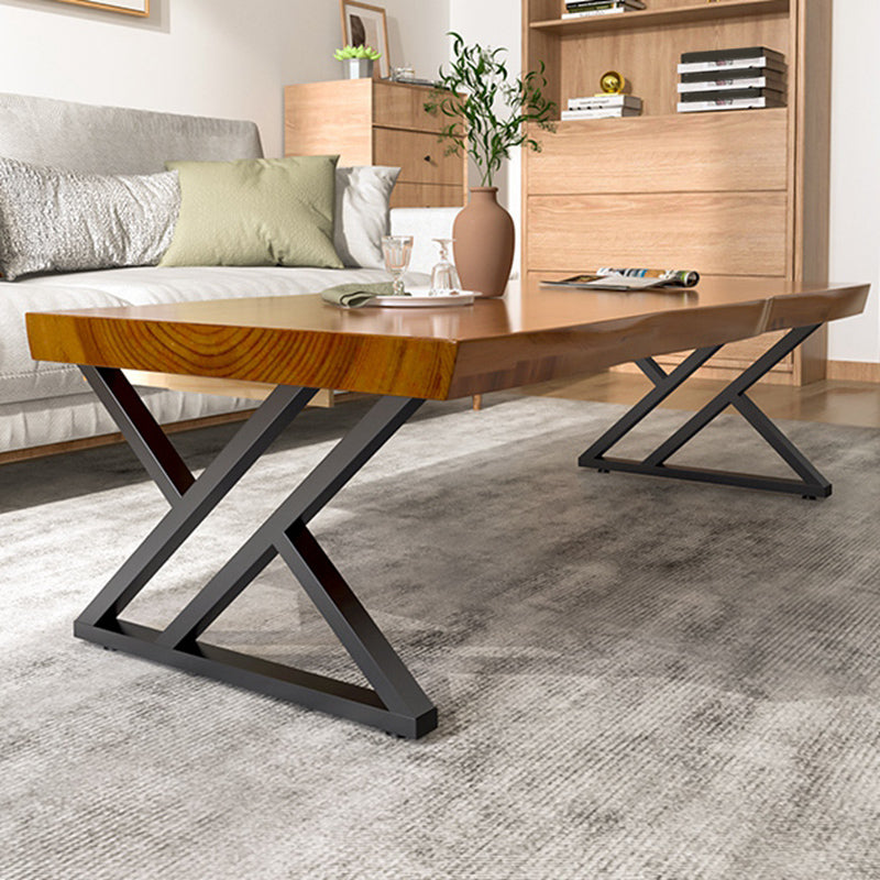 Scandinavian Rectangle Solid Wood Coffee Table Metal Sled Cocktail Table
