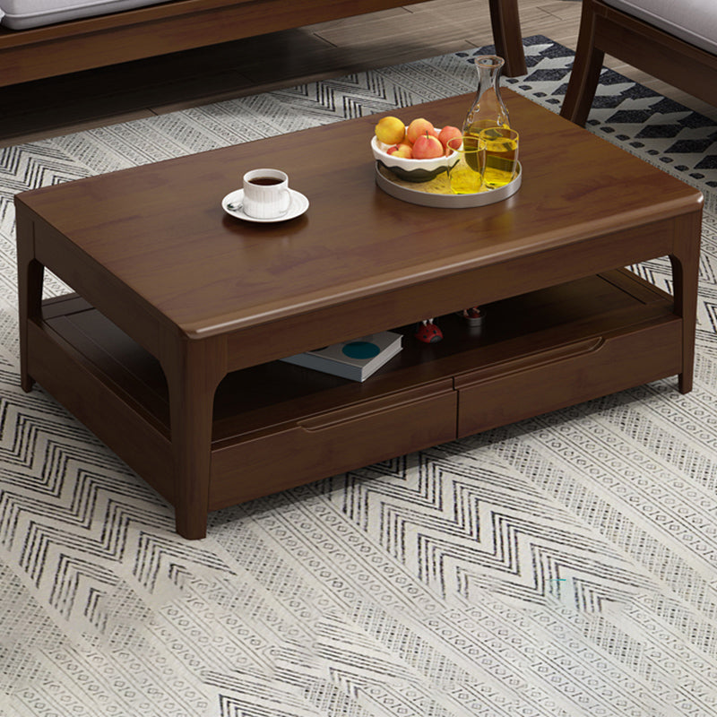 Scandinavian Rectangle Wood Coffee Table 17.7"H 4 Legs Cocktail Table with 4 Drawers