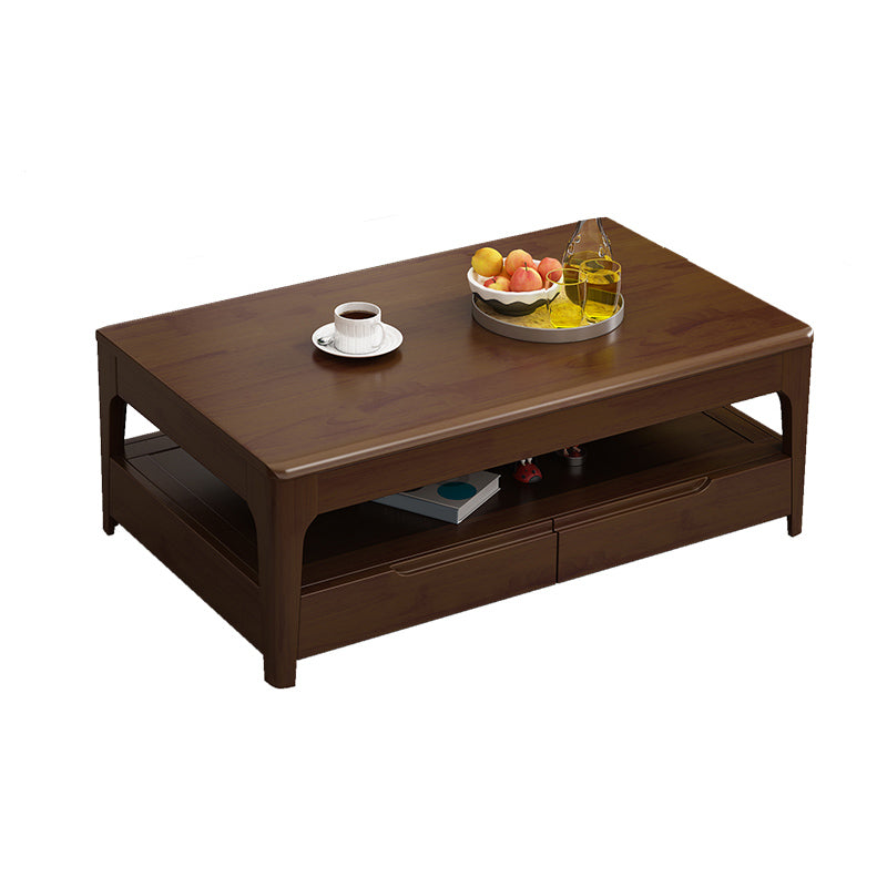 Scandinavian Rectangle Wood Coffee Table 17.7"H 4 Legs Cocktail Table with 4 Drawers