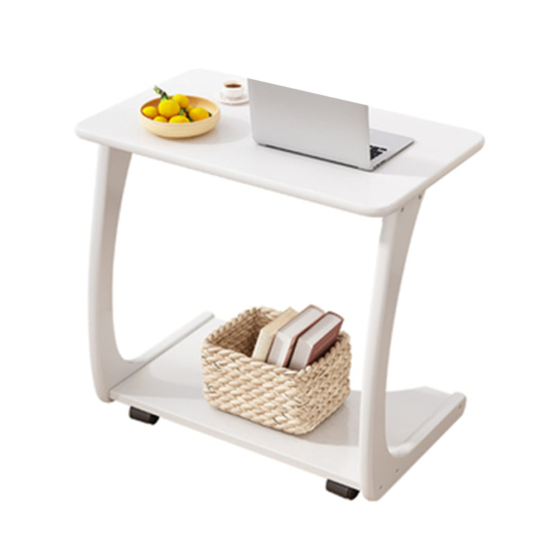 Nordic Style Rectangular Solid Wood Table with Wheel Base Coffee Table