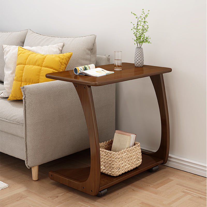 Nordic Style Rectangular Solid Wood Table with Wheel Base Coffee Table