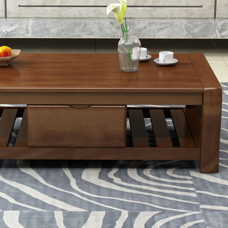 Rectangular 4 Legs Base Solid Wood Table Nordic Style Coffee Table with Drawers